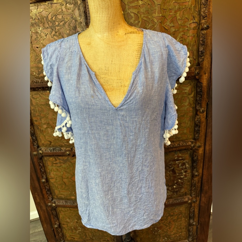 Lilly‎ Pulitzer Blue Ruffled Sleeveless Blouse L